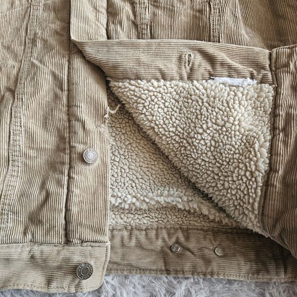 Old Navy Vintage Corduroy Sherpa Lined Jacket Tan Brown Jacket Y2K Trucker Med - Picture 5 of 12